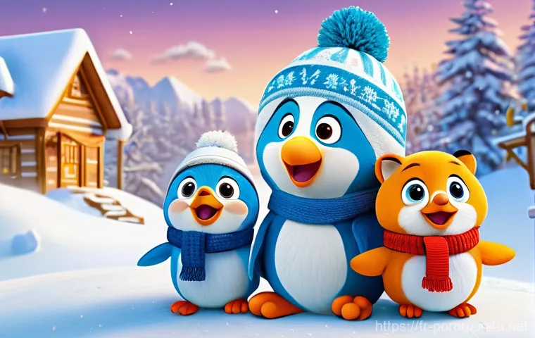 뽀로로의 팬덤 문화 분석 - **Prompt: Pororo and Friends' Joyful Snowy Adventure**
    "A vibrant, high-quality 3D animation sty...