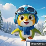 뽀로로와 크롱의 우정 이야기 - **"Pororo and Crong embarking on a joyful winter adventure."**
    A cheerful, wide-angle shot featu...