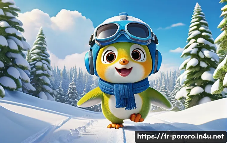 뽀로로와 크롱의 우정 이야기 - **"Pororo and Crong embarking on a joyful winter adventure."**
    A cheerful, wide-angle shot featu...
